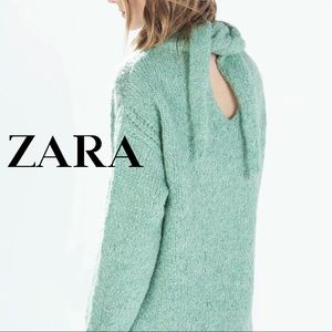 Rare Zara Mint Green Cozy Tie Neck Sweater